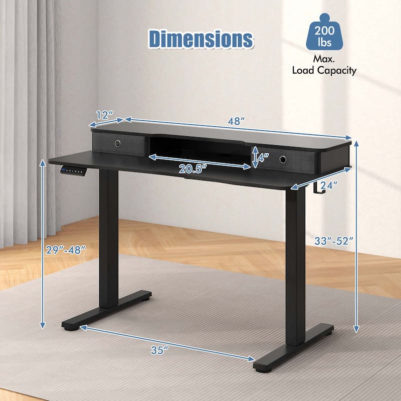 Costway 48"x 24" Electric Standing Desk with 2 Drawers Monitor Stand - See Details