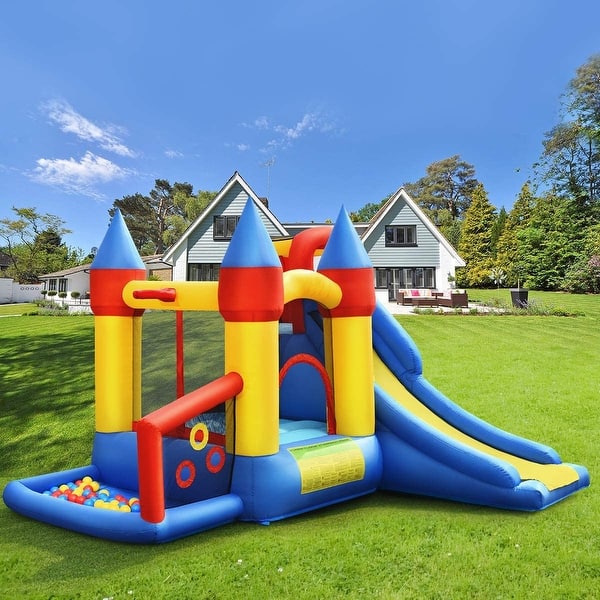 slide 2 of 8, Inflatable Bounce House with Basketball Rim and 780W Blower - Multi - 130" x 118" x 82.5" 130" x 118" x 82.5"