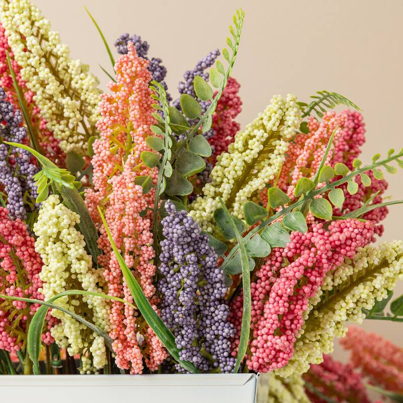 Glitzhome 11"H Pink, Purple & Yellow Mixed Heather Cart Centerpiece