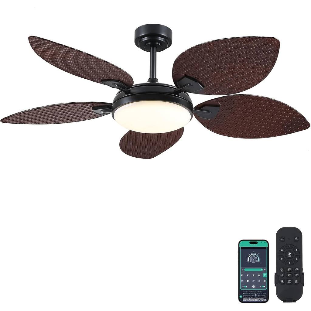 62 Inch Outdoor Palm Leaf Ceiling Fans with Lights and Remote,Wet Rated Tropical Ceiling Fans for Patios Porch - 62 Inches