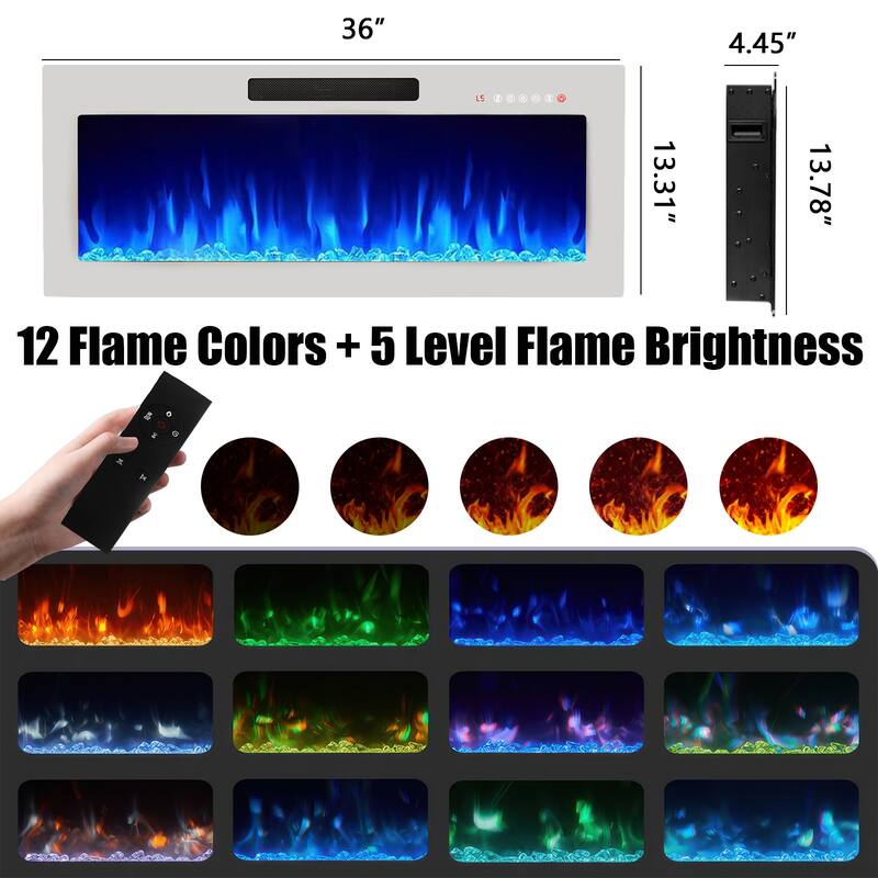 BOSSIN 70 Fireplace TV Stand with 36 Electric Fireplace， LED Light Entertainment Center Modern 2-Tier TV Console Stand