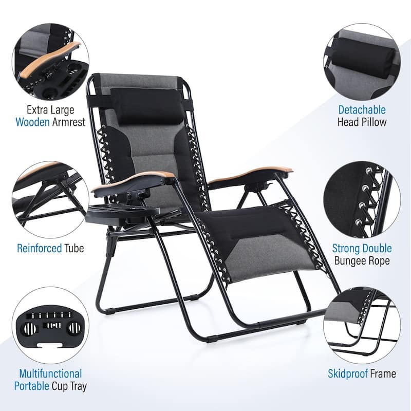 Padded Zero Gravity Chair Oversize Lounge Chair with Free Cup Holder