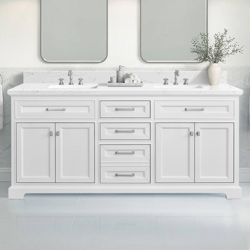 AstralLight 72 in. Double Sink Freestanding White Bath Vanity with White Quartz Stone Top