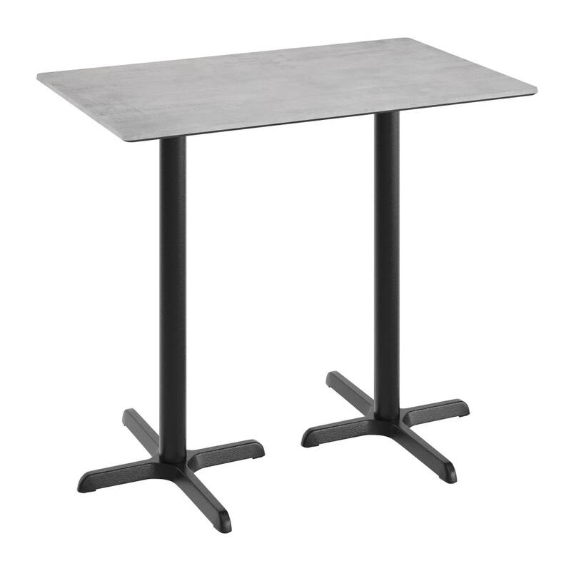 Commercial HPL Tabletop with Bar Height Crisscross Base - 48"W x 30"D x 42"H - Gray Faux Concrete/Black Base