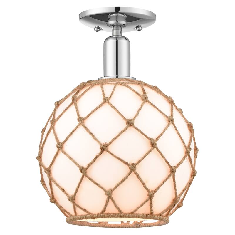 Innovations Lighting Endless Possibilities Arcadia - Farmhouse Rope - 1 Light 10" Semi-Flush Mount - White Glass with Brown Rope/Polished Chrome