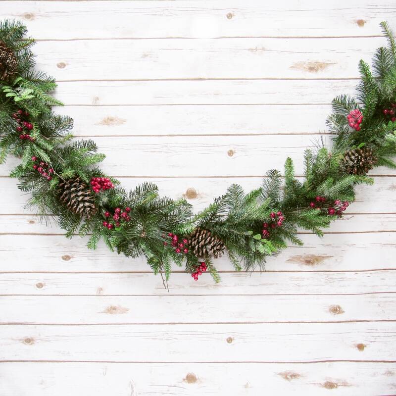 6ft Artificial Mixed Frosted Berry Twig Pine Cone & Pine Christmas Garland - 72" L x 7" W x 5" DP