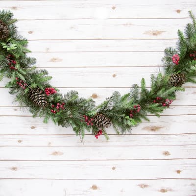 6ft Artificial Mixed Frosted Berry Twig Pine Cone & Pine Christmas Garland - Frosted Green - 72" L x 7" W x 5" DP