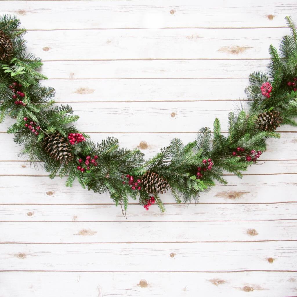 6ft Artificial Mixed Frosted Berry Twig Pine Cone & Pine Christmas Garland - 72" L x 7" W x 5" DP