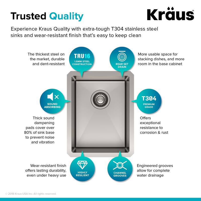 KRAUS Standart PRO Undermount Single Bowl Stainless Steel Kitchen Sink