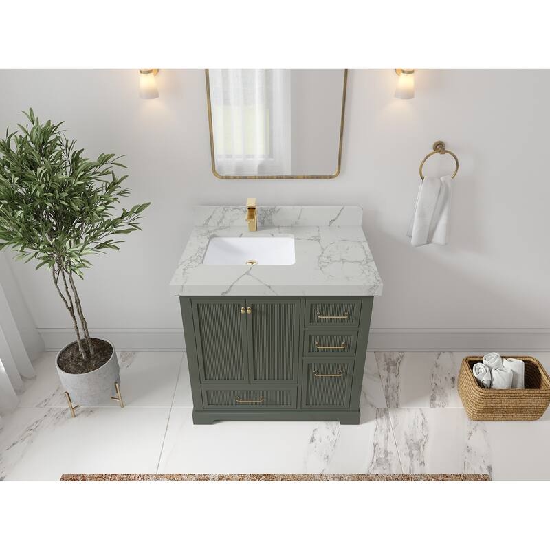 Willow Collections 36 in. W x 22 in. D Alys Left Offset Sink Bathroom Vanity with Countertop - 2"Venatino Quartz - Pewtergreen