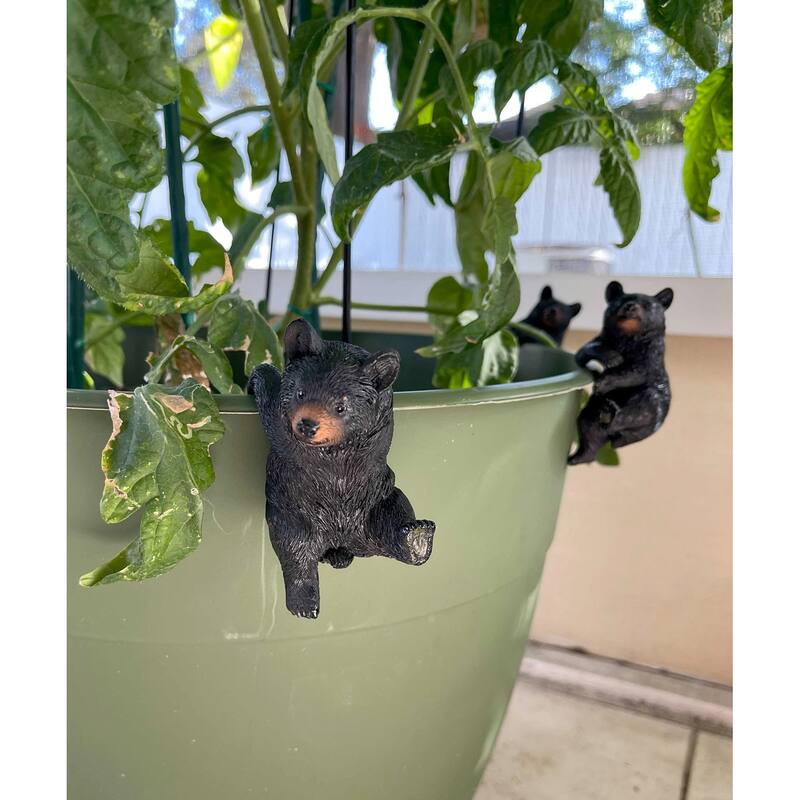 Black Bear Planter Pot Hanging Figurines Resin Plant Decor (Set Of 4) - 3.5 X 3 X 1.75 inches