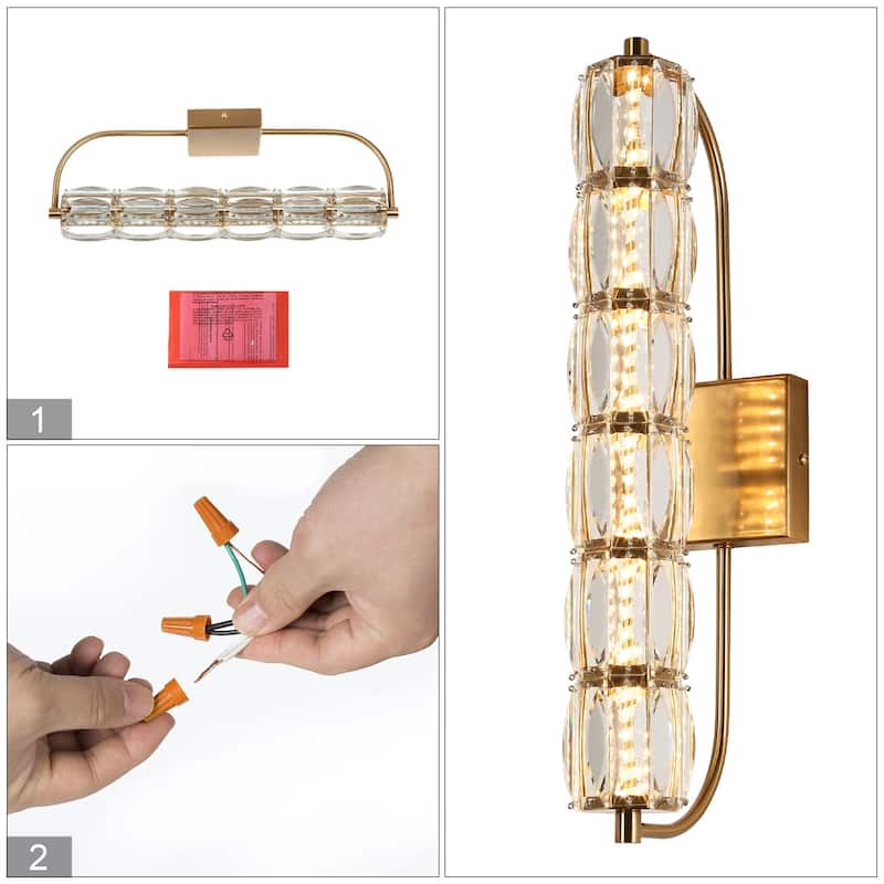 Modern Gold LED 1-Light Crystal Cylinder Wall Sconce Bathroom Vanity Light - Dia. 4.3" x H 19.7"