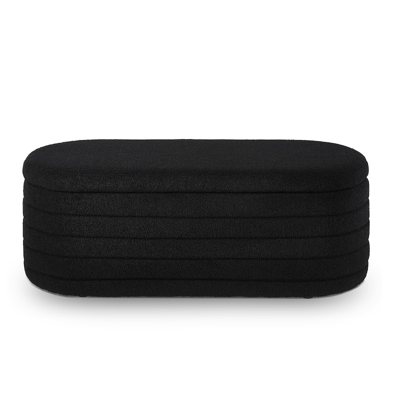 Modern Oval Storage Ottoman Bench,Upholstered Boucle Teddy Fabric End of Bed Bench with Storage,End of Bed Stool