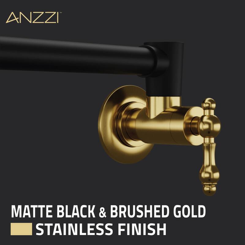 Marca 360-Degree 24" Wall Mounted Pot Filler with Dual Swivel in Matte Black and Brushed Gold