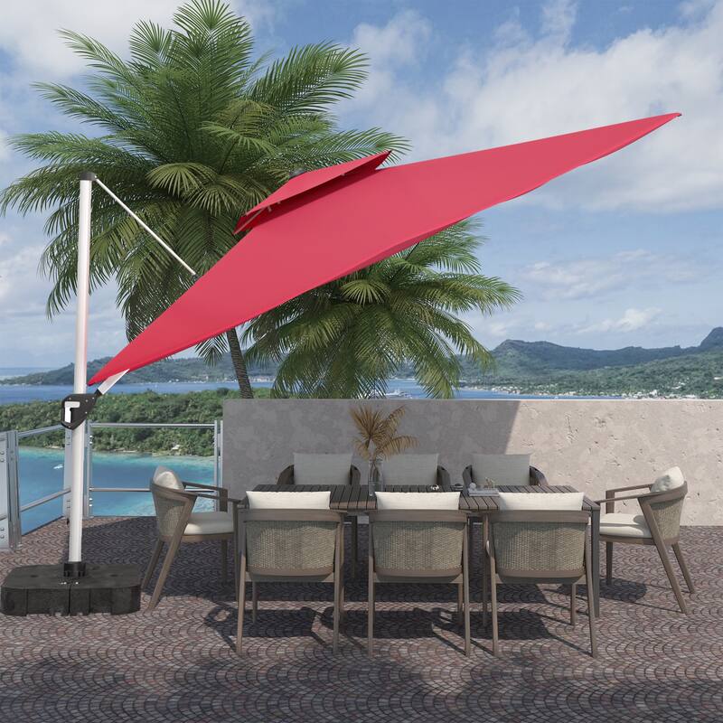 11FT Patio Umbrella Outdoor Square Double Top Umbrella with Base