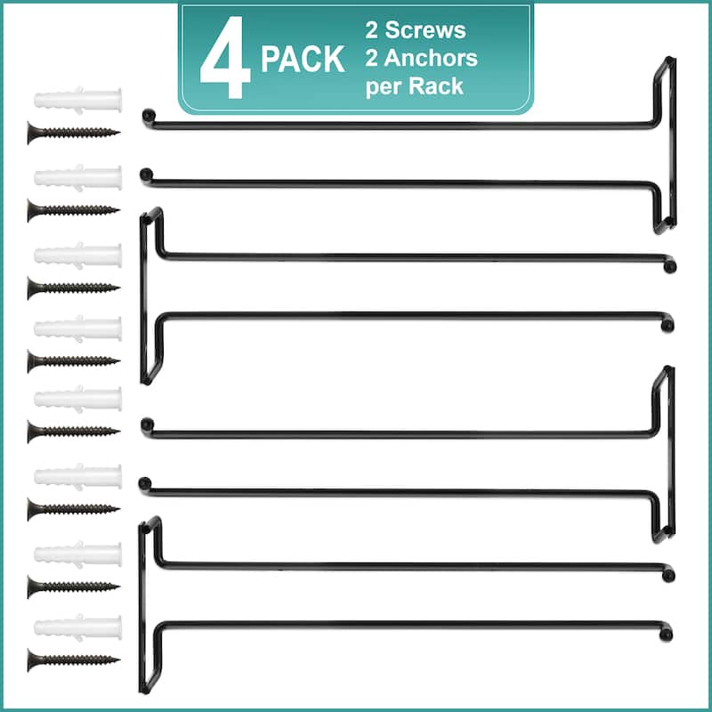 Sorbus Wine Glass Holder 12 Inch Rack Wall Mount Under Cabinet Storage Holds 4 Stemware Wine Glasses Each, 16 Total - Set of 4
