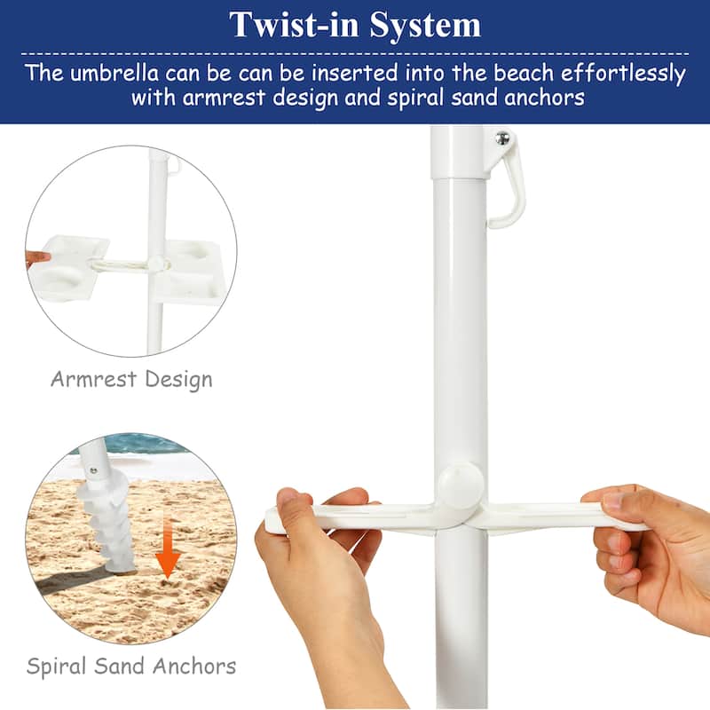 Costway 7.2 FT Portable Beach Umbrella Tilt Sand Anchor Cup Holder - 7.2' x 7.2'