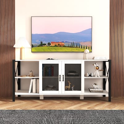 White 70" Farmhouse TV Stand with Open Storage for TVs Up to 70"