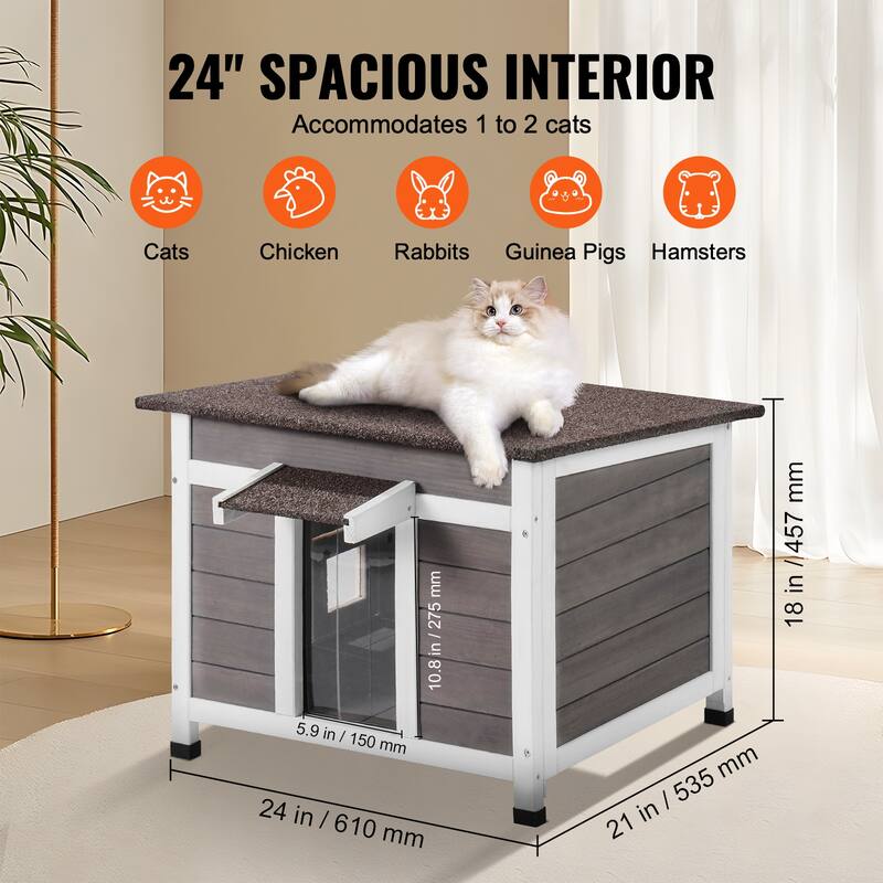 Outdoor Cat House Weatherproof Feral Cat Shelter for Multiple Cats Outdoor Wooden Cat Rabbit House