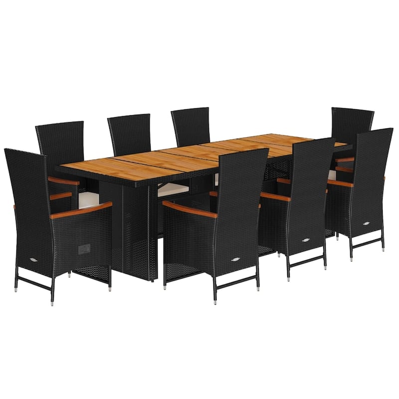 vidaXL Garden Dining Set Black, Cream White PE rattan, Steel, Acacia wood - 35.4 x 94.5 x 29.5