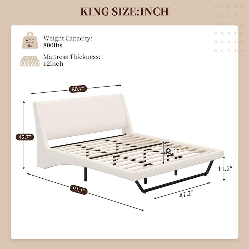 Christopher Knight Home - Persephone PU Leather Bed Frame with Wave-Like Curve Design and Trapezoidal-Shaped Leg
