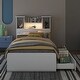 preview thumbnail 18 of 31, Twin Size Storage Platform Bed Frame with 4-Shelves & 2-Drawers, Grey Finish Kids Bed Frame with LED Light and Silent Slats White