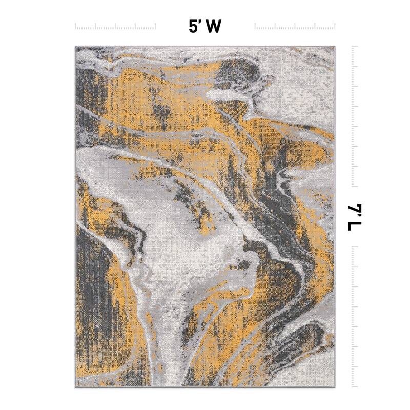 World Rug Gallery Distressed Contemporary Abstract Watercolor Area Rug