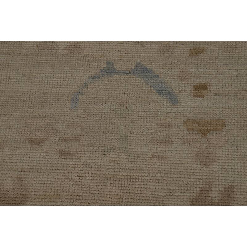 Vegetable Dye Beige Oushak Turkish Rug Hand-Knotted Wool Carpet - 9'1" x 12'1"