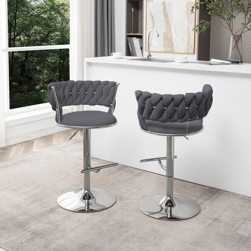 Best Quality Furniture Adjustable Velvet Barstools with Round Chrome Finish Base (Set of 2)