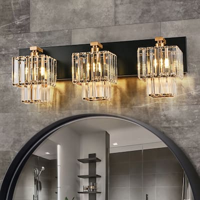 Modern Dimmable Glam Crystal Bathroom Vanity Lights - Black & Gold