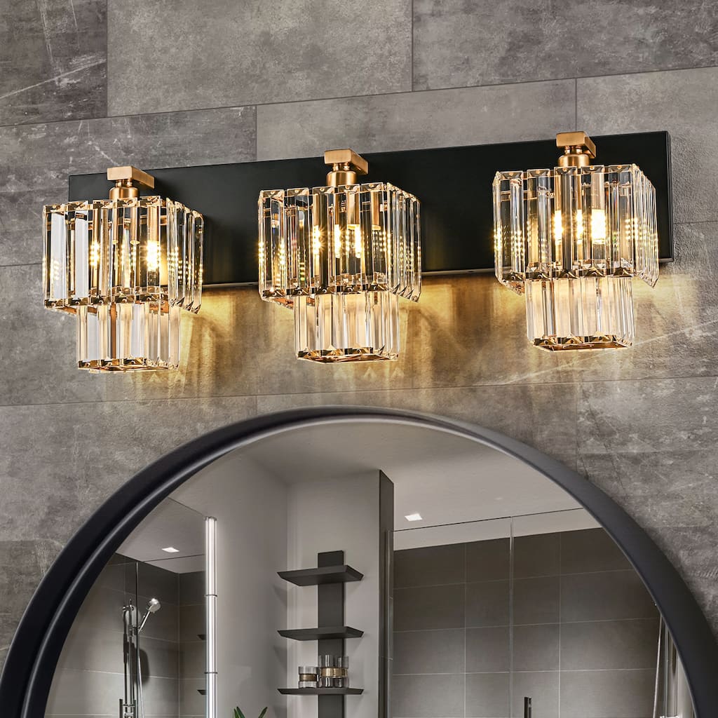 Modern Dimmable Glam Crystal Bathroom Vanity Lights - Black & Gold