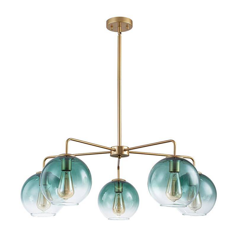Mid-century 5-Light Glass Globe Bubble Round Chandelier - 35in Wide