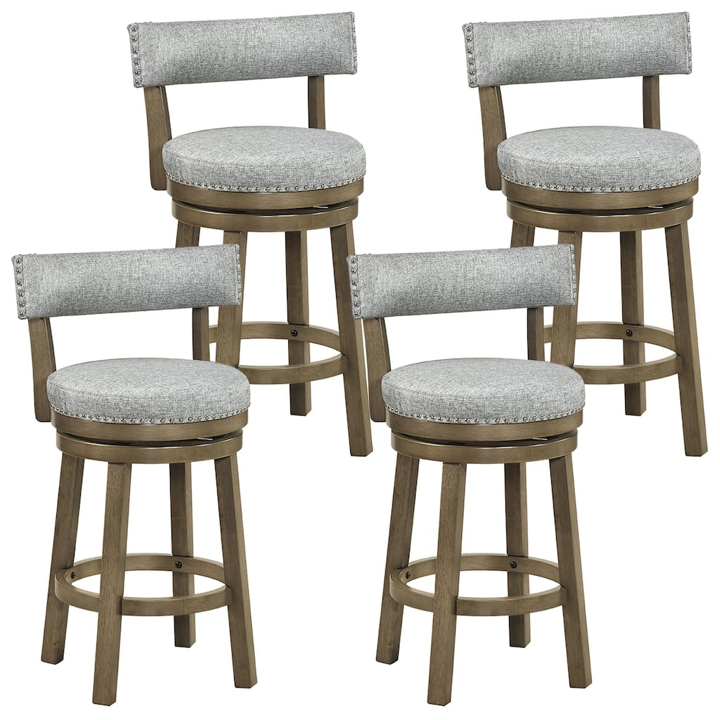 Gymax 4 PCS Swivel Counter Height Bar Stool Upholstered Barstool w/