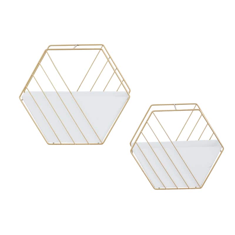 Metal Geometric Hanging Indoor Outdoor Wall Planter - Set of 2 White - Roche River Decor - 5"W x 12"L x 10"H