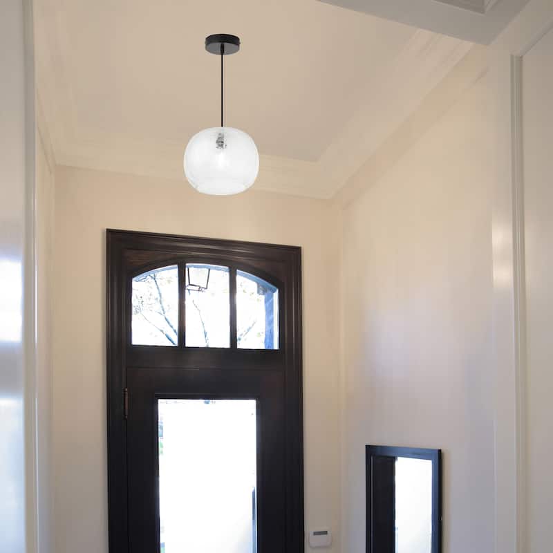 River of Goods Black Metal and Glass 9.75-Inch Pendant Light with Adjustable Hanging Cord - 9.75" x 9.75" x 9.75/68.75"