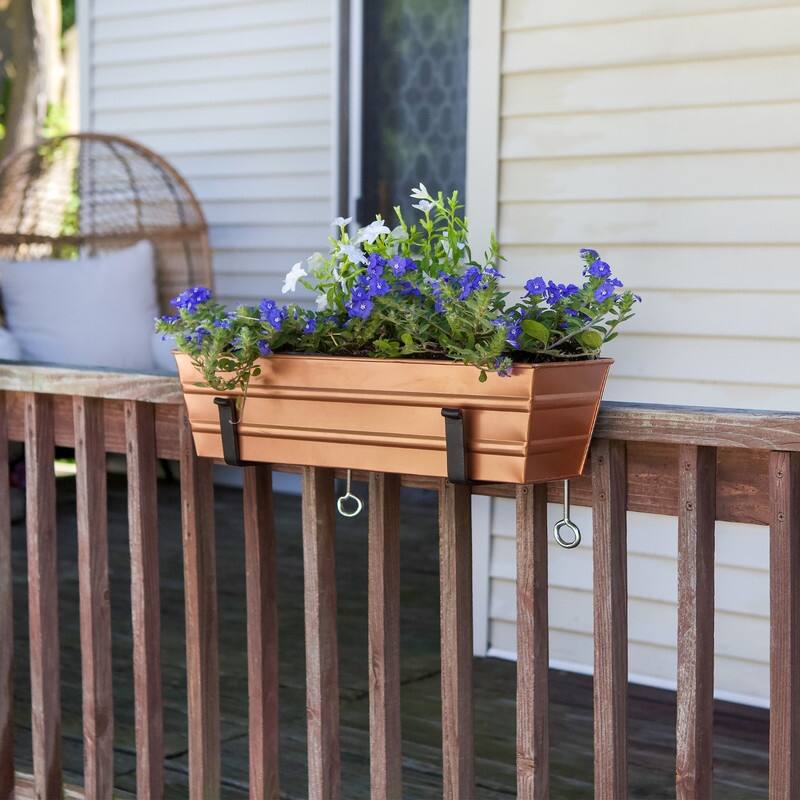 Achla Designs 22" W Galvanized Steel/Wrought Iron Bloom Box Garden Growing Kit With Clamp-On Brackets