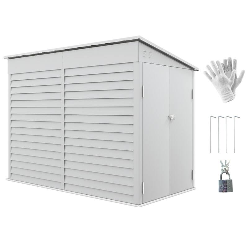 Large White Galvanized Steel Outdoor Storage Shed with Double Doors Ventilation and Foundation Kit for Garden Tools - White