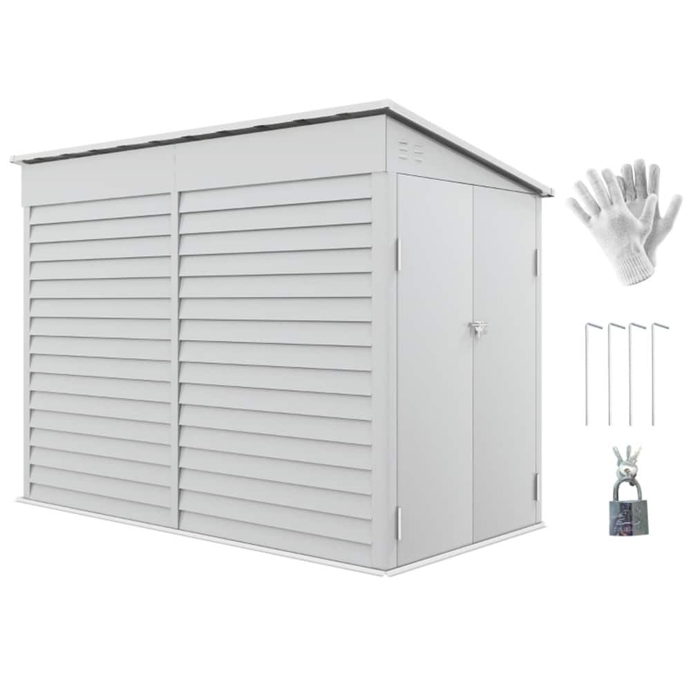 Large White Galvanized Steel Outdoor Storage Shed with Double Doors Ventilation and Foundation Kit for Garden Tools