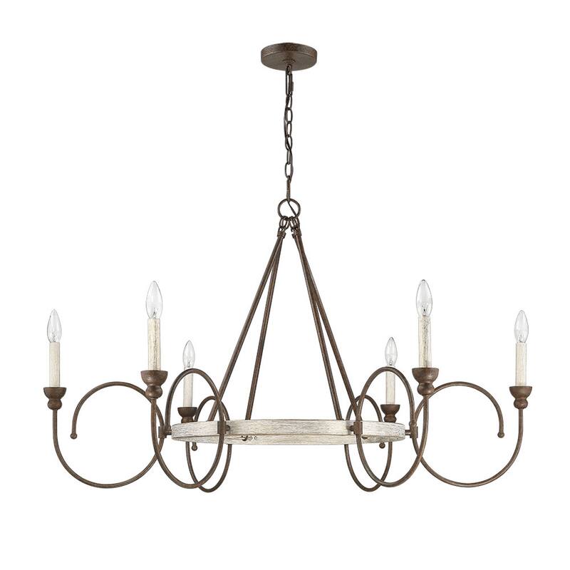 6 Lt. Rustic Iron Wood Chandelier