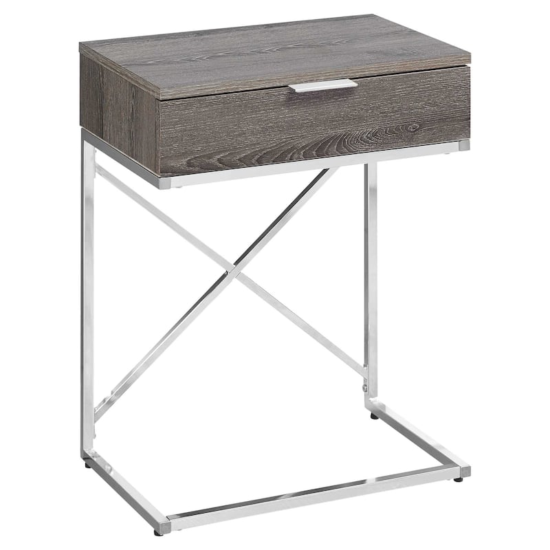 Modern 24-Inch End Table with Drawer with Wood Surface and Metal Base Side Table for Sofa or Bedside