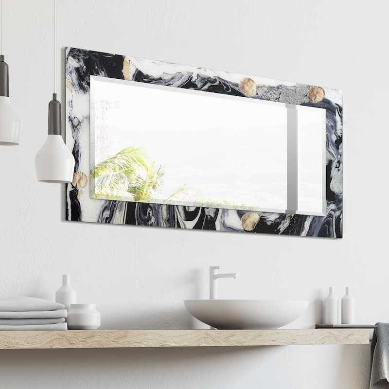 Ebony & Ivory Rectangular Beveled Mirror on Free Floating Printed Tempered Art Glass - Clear - 54" x 28"