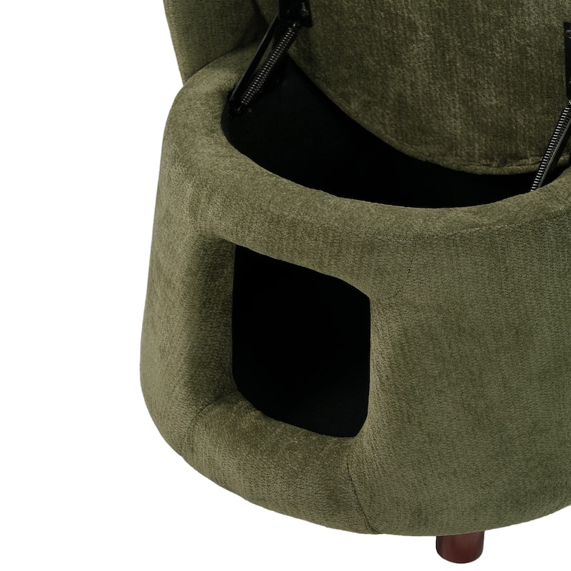 Christopher Knight Home - Modern 2-in-1 Acacia Upholstered Accent Chair with Hidden Pet-Friendly Nook & Convertible Storage Seat