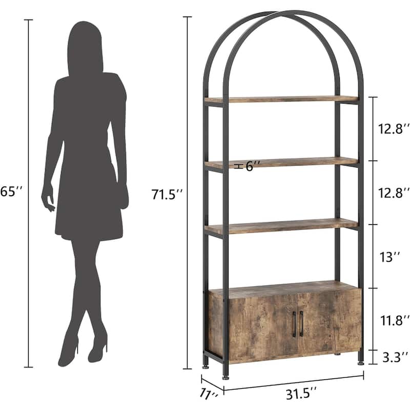 5 Levels Bookcase, Arched Shelf with Doors - 11D*31.5W*71.5H