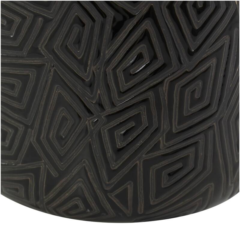 Black Ceramic Vase with Geometric Etchings