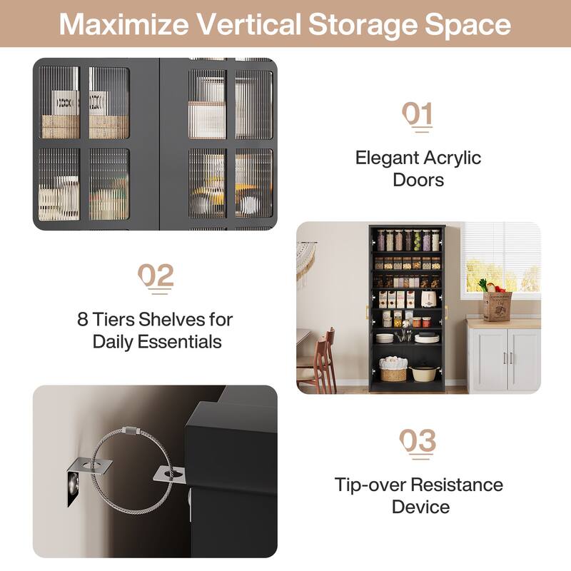 71" Tall Modern Storage Cabinet with Doors and Adjustable Shelves