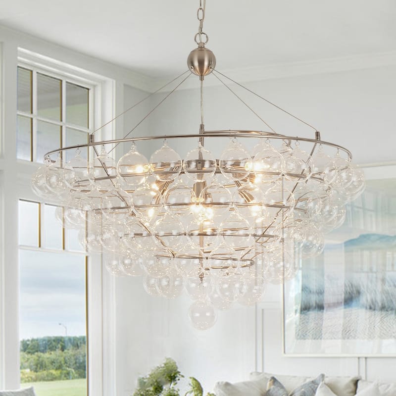 8-Light Helical Clear Glass Bubble Tiered Chandelier - N/A