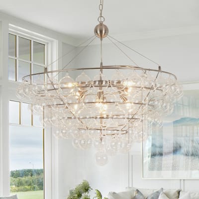 8-Light Helical Clear Glass Bubble Tiered Chandelier - N/A