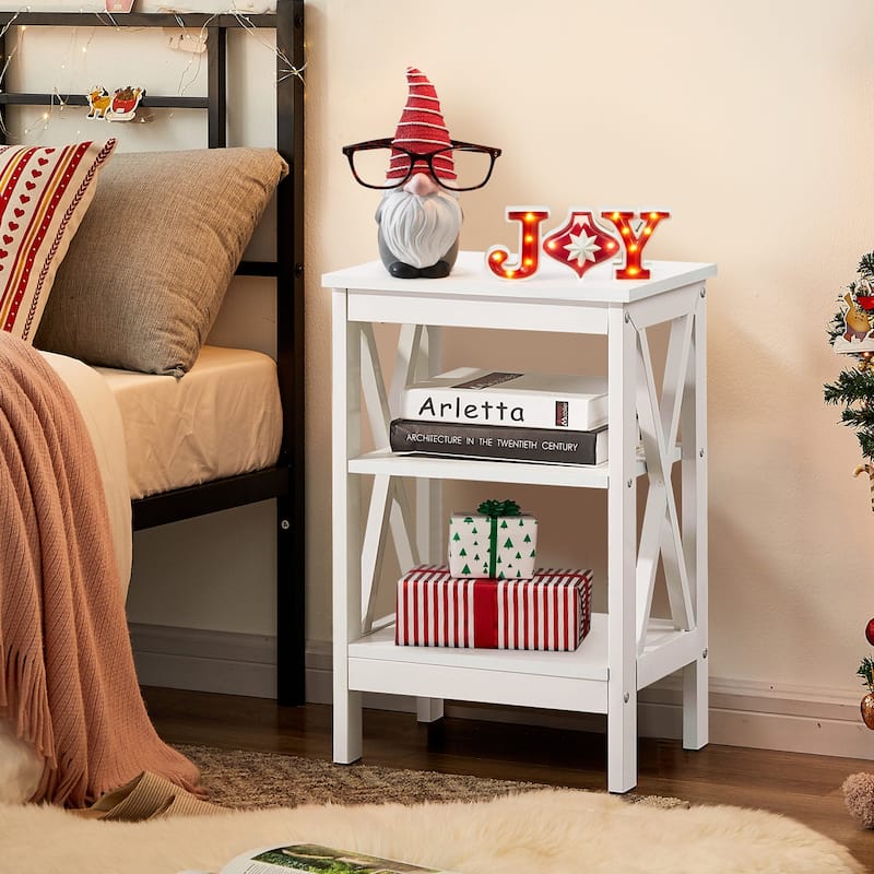 VECELO Modern White End Table with 3-tier Open Shelves - 15.7"L x 11.8"W x 24.2"H