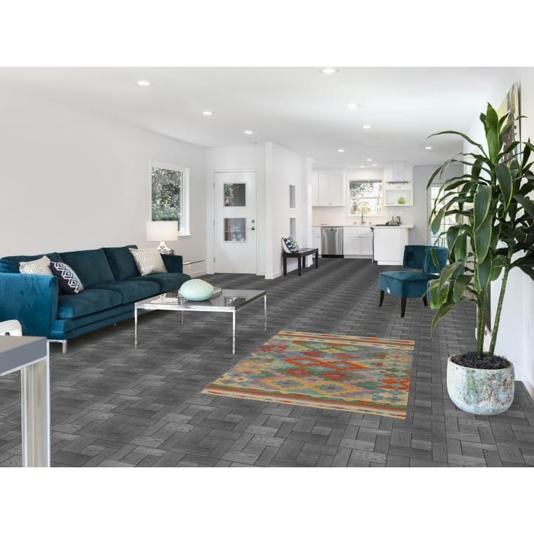 Reversible Kilim Accent Rug Hand-Woven Geometric Wool Carpet - 3'6"x 5'1"