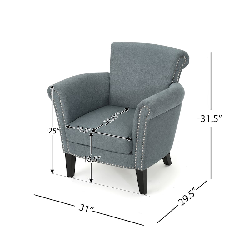 Roomfitters Upholstered Club Chair with Rolled Arms, Nailhead Trim and Cushioned Seat, Stylish Accent Armchair